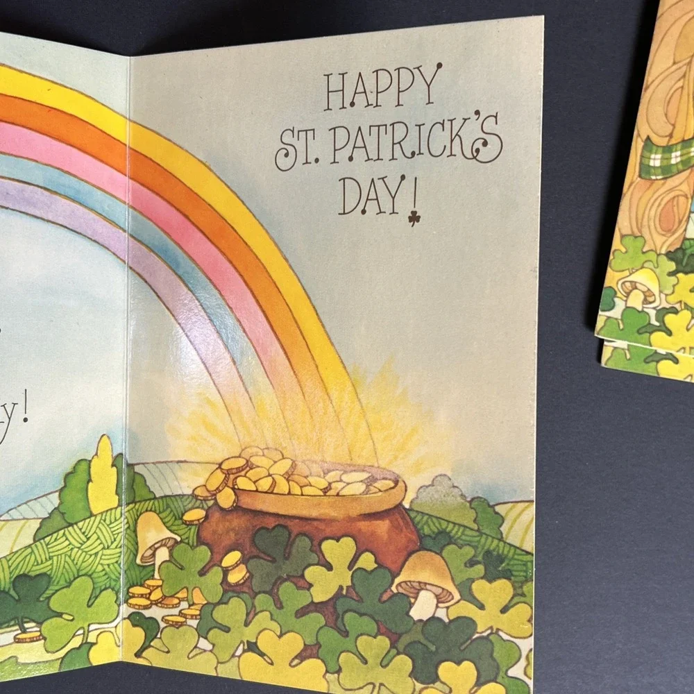 VTG St Patrick's Day Greeting Cards Set 3 Unused Rainbow Leprechaun Mary Grace